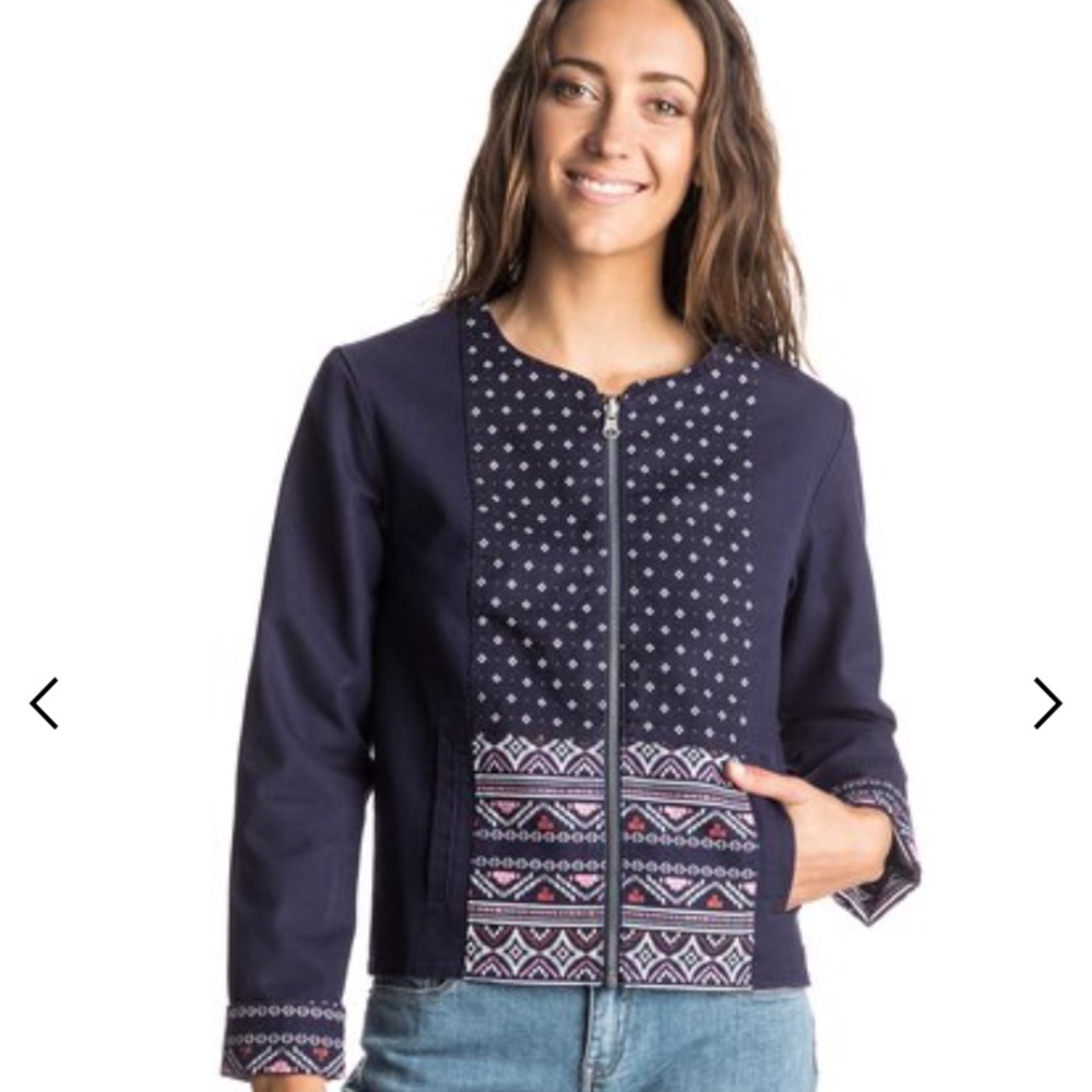 Roxyreversible Patterned Denim Jacket- Sz Med - image 1